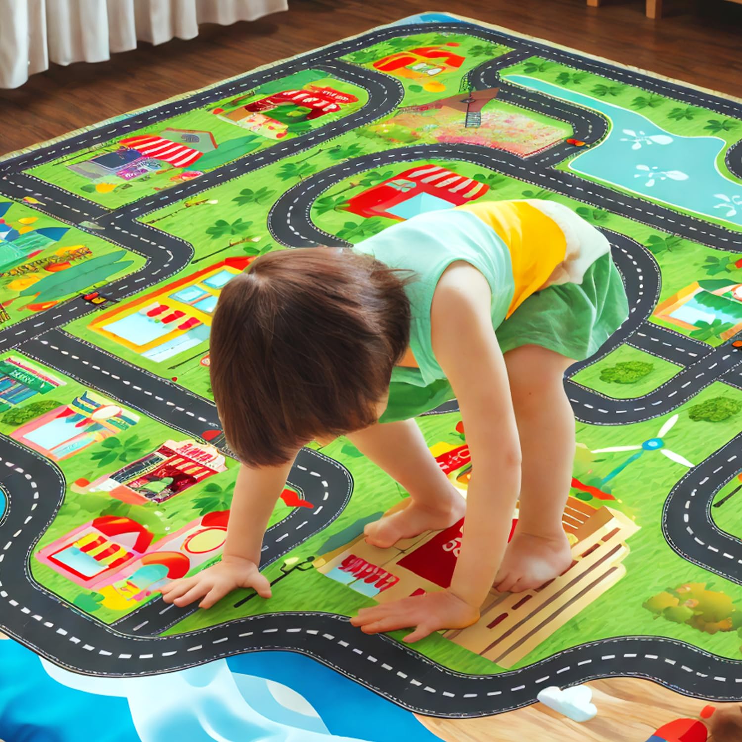 nanshiba Car Rug,Kids Play Rug with Roads,Playroom Toy Car Rug, Car Track Rug City Map for Bedroom Classroom - (78.7X59 Inches)