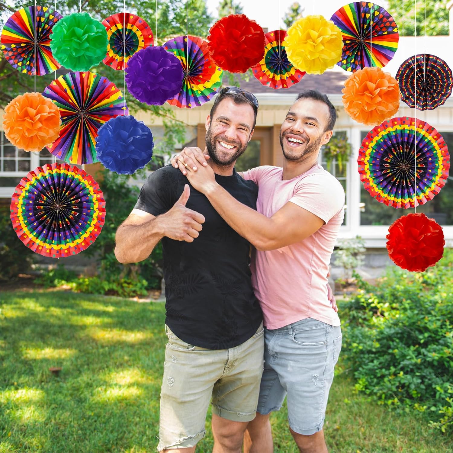 Outus Rainbow Love Heart Paper Fans - 21 Pcs Gay Pride Decorations for LGBT Celebrations