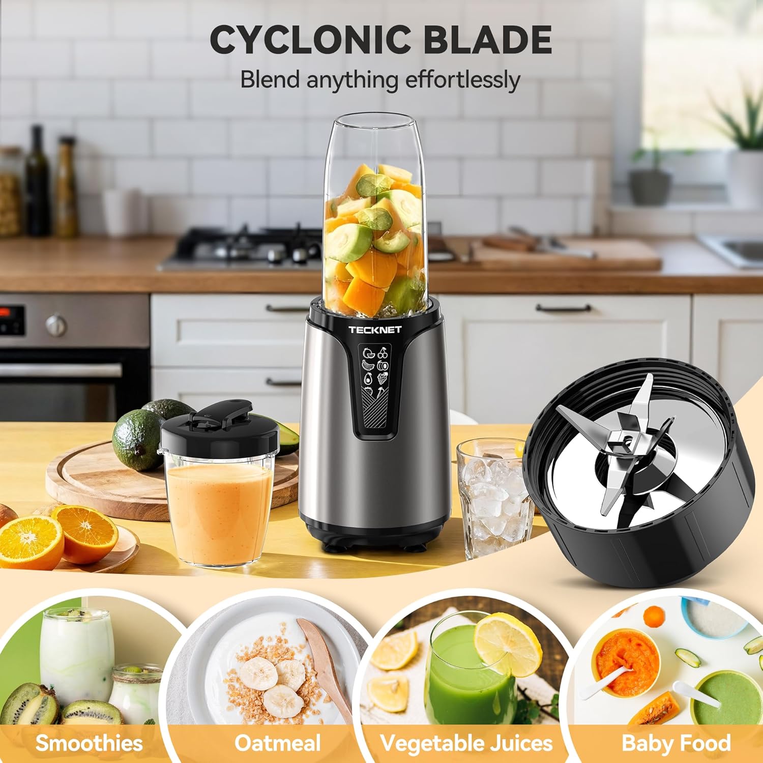 TECKNET Bullet Blender - 25000RPM Personal Nutri Blender for Smoothies & Protein Shakes | 1000W, 2 BPA-Free Cups (17oz & 10oz)