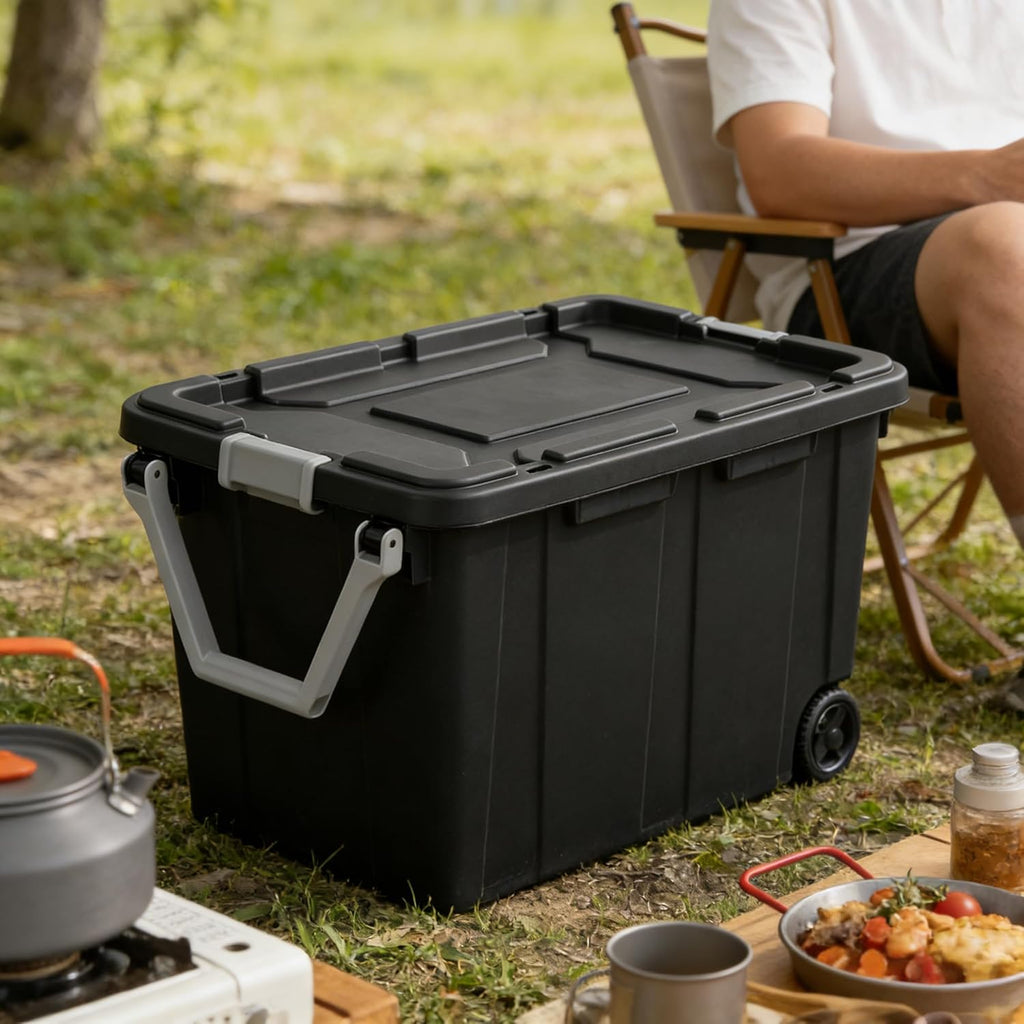Skiennix 40 Gallon Storage Bin - Extra Large Tote with Wheels & Lid for Attic, Basement, Garage | Dark Gray