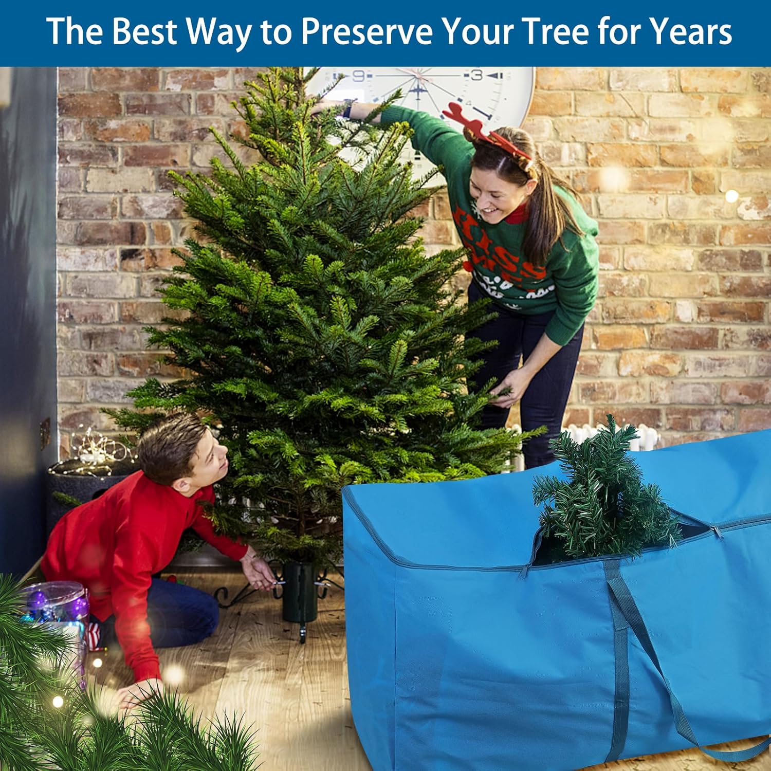 Regine Switzerland Christmas Tree Storage Bag - Fits Up to 7.5 ft Tall Trees | Durable Cloth with Reinforced Handles & Dual Zippers