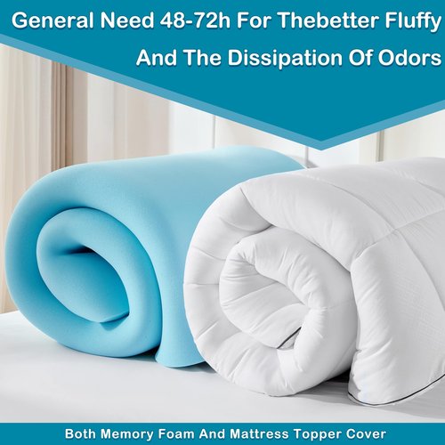 4 Inch Dual Layer Memory Foam Mattress Topper for Pressure Relief and Back Pain, 2" Gel Memory Foam and 2" Cooling Pillow Top Mattress Pad Cover, Medium Support, King Size