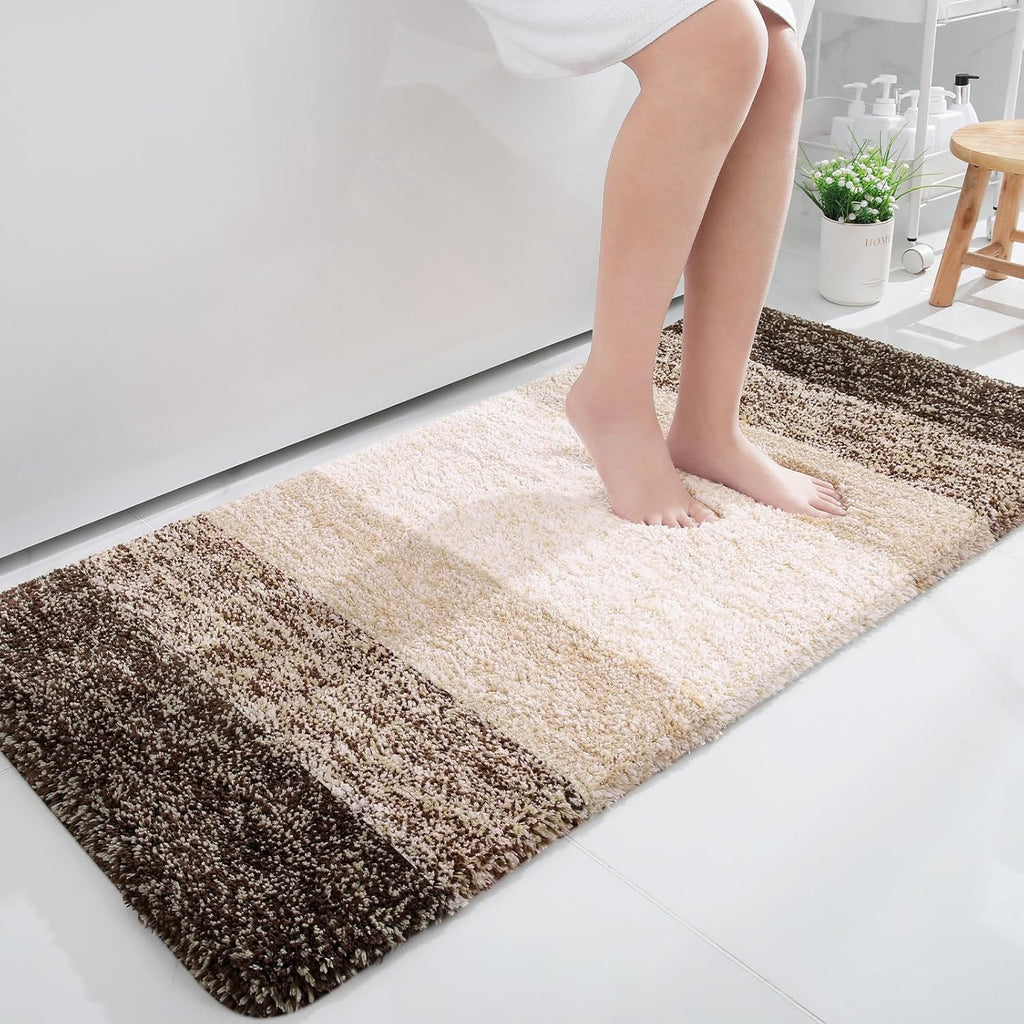 OLANLY Bathroom Runner Rug - Extra Soft Microfiber Mat | Quick Dry & Washable, 47x24, Light Brown