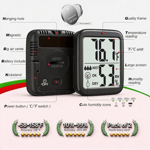 Antonki Room Thermometer & Hygrometer - Digital Indoor Temperature & Humidity Monitor | 2-Pack with Battery Included