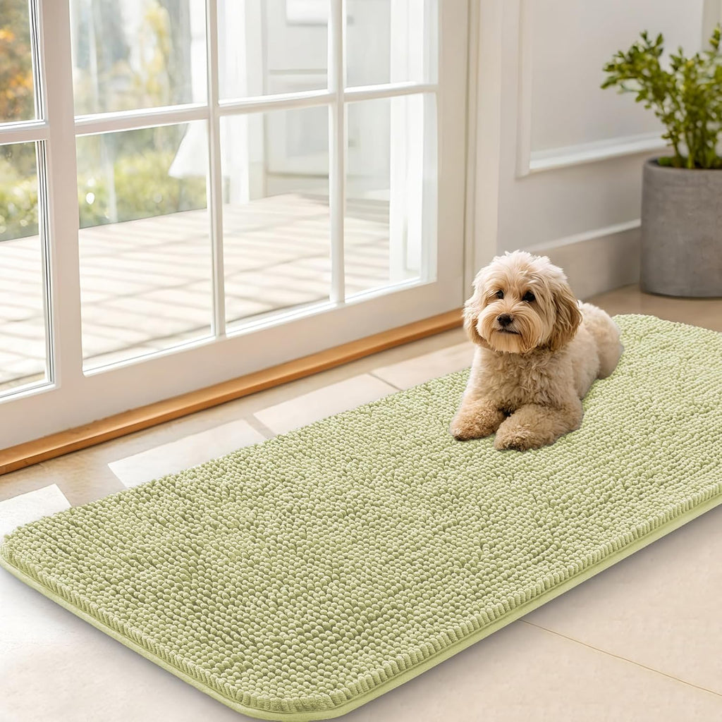 OLANLY Dog Door Mat - Absorbent Non-Slip Washable Doormat for Muddy Paws | 47x20, Quick Dry Chenille in Vanilla