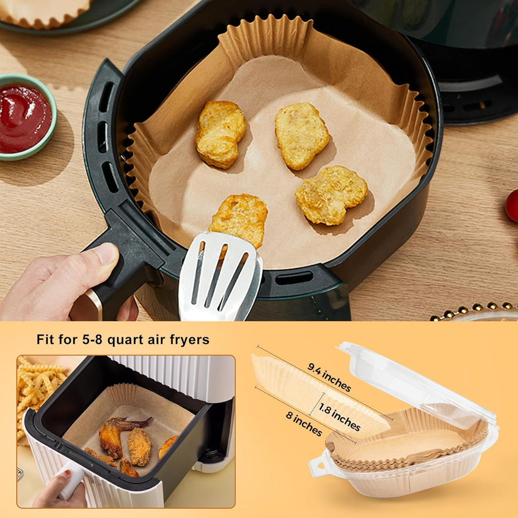 Air Fryer Liners - 200 Pcs Unbleached Parchment Paper, Non-Stick & Waterproof for 5-8 QT Baskets