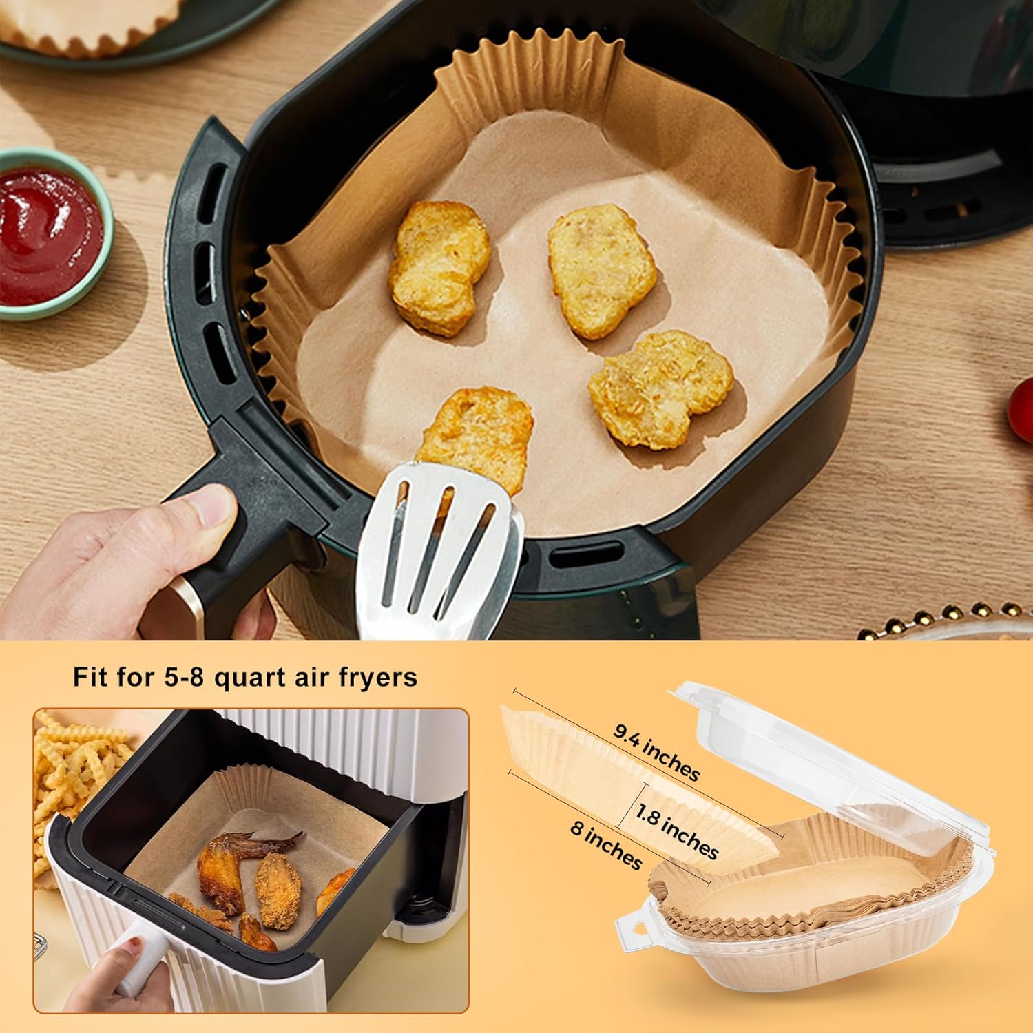 Air Fryer Liners - 200 Pcs Unbleached Parchment Paper, Non-Stick & Waterproof for 5-8 QT Baskets