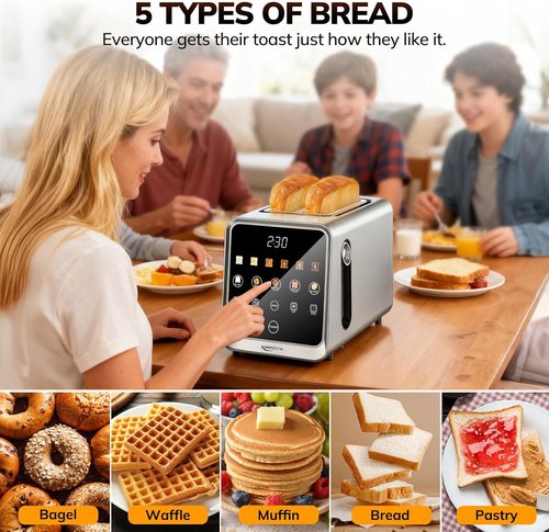 Keenstone Toaster - 2 Slice Digital Smart Toaster with Touchscreen & Dual Control Panel | Stainless Steel