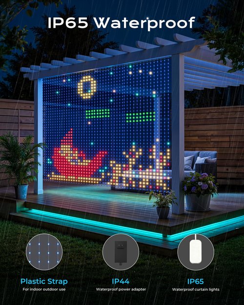 SmartDawn 400 RGBIC LEDs Smart Curtain Lights with DIY GIF, 6.6x6.6ft Color Changing Holiday Wall Lights with APP, IP65 Waterproof Christmas String Fairy Lights for Indoor Outdoor Bedroom Window