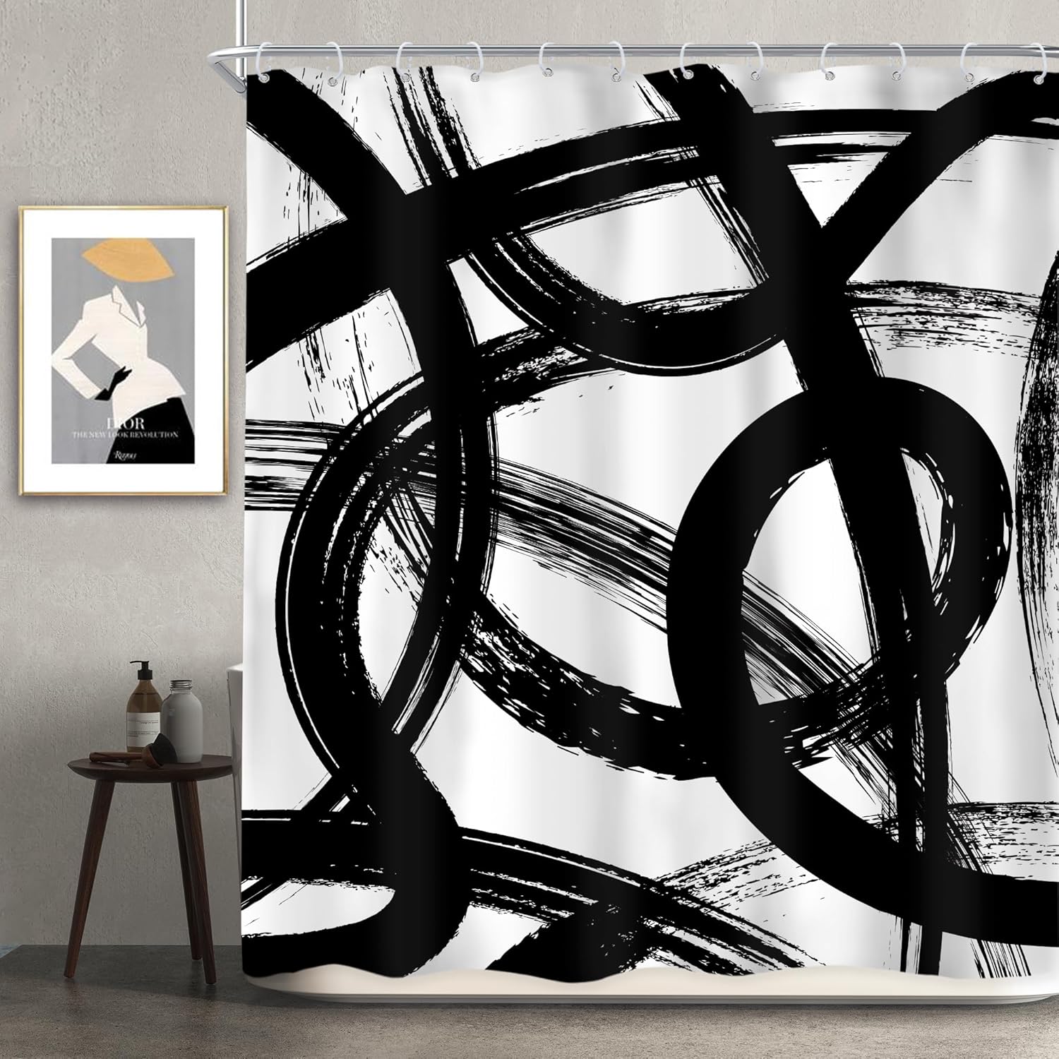 Newsely Black & White Abstract Shower Curtain - Modern Minimalist Design | 60" x 72" Waterproof Bath Decor