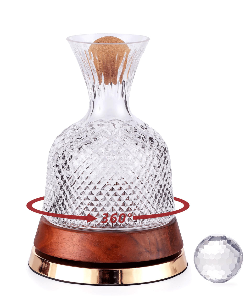 Rotating Wine Decanter with Wooden Base – 360° Spinning Wine Aerator for Fast Oxygenation, Crystal Clear Wine Carafe Decanter for Red Wine, Elegant Wine Decanter Set & Gift Choice
