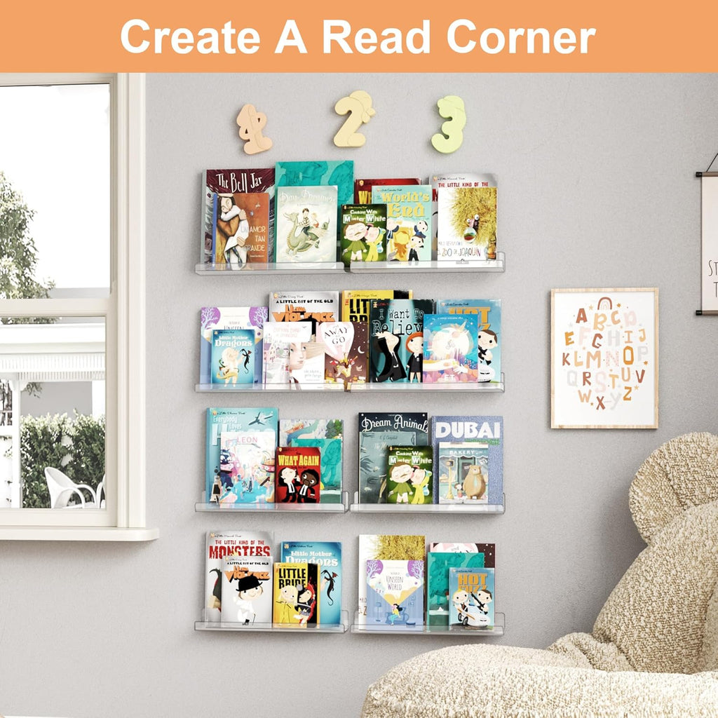 Upsimples 8 Pack Acrylic Wall Shelves - Clear Display Organizers for Toys, Perfume & Books