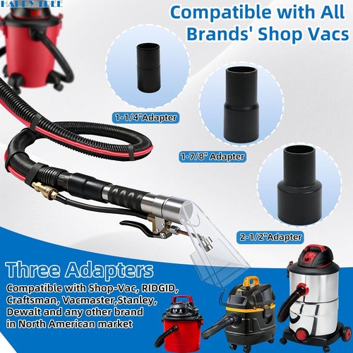 Happy Tree Universal Fit Shop Vac Hose Kit - 25 Feet Wet-Dry Extraction Accessory for Upholstery & Auto Detailing