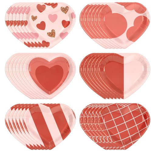 Jollyzaar Valentine's Day Paper Plates Set 60 Count, Heart Shaped 9'' Disposable Plates, Valentines Party Galentine's Day Table Decorations Supplies