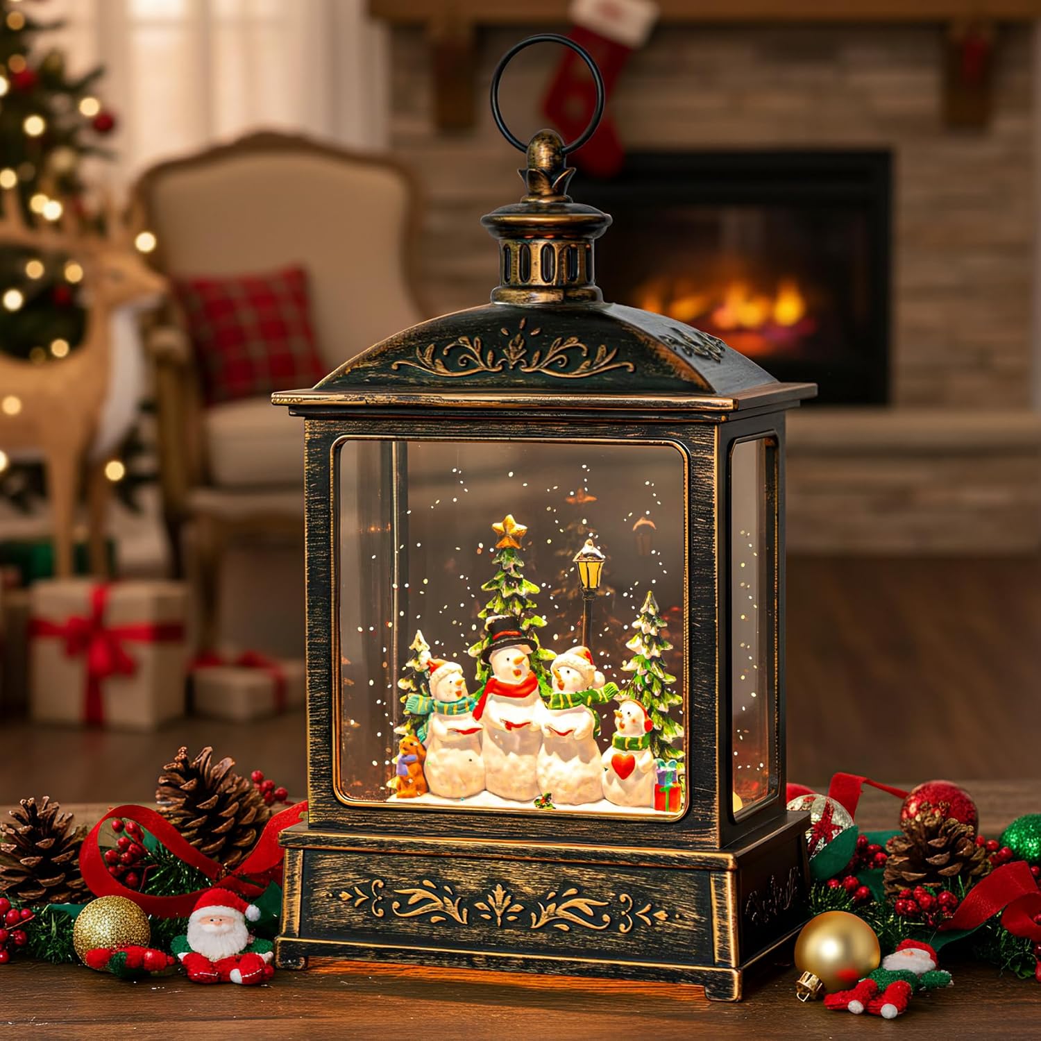 Skiennix Christmas Snow Globe Lantern - Lighted Snowman Choir with Musical Features | Battery or USB Powered