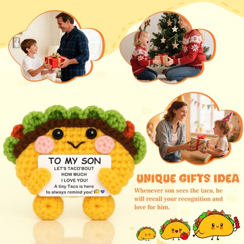 Joycuff Graduation Gifts for Son from Mom Dad, Handmade Positive Crochet Taco, Graduation Birthday Gifts for Son Kids Teens, I Love You Taco Stuff for Him