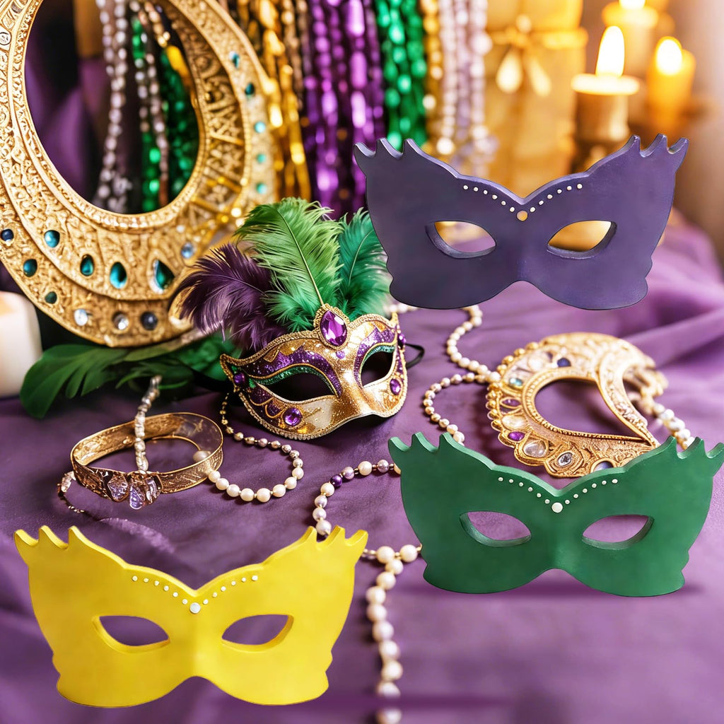 SNILOAW 3PCS Mardi Gras Mask Decorations Wooden Mask Table Sign Mardi Gras Centerpiece Block Mardi Gras Tiered Tray Tabletop Decor for Office, Dining Room Masquerade Party
