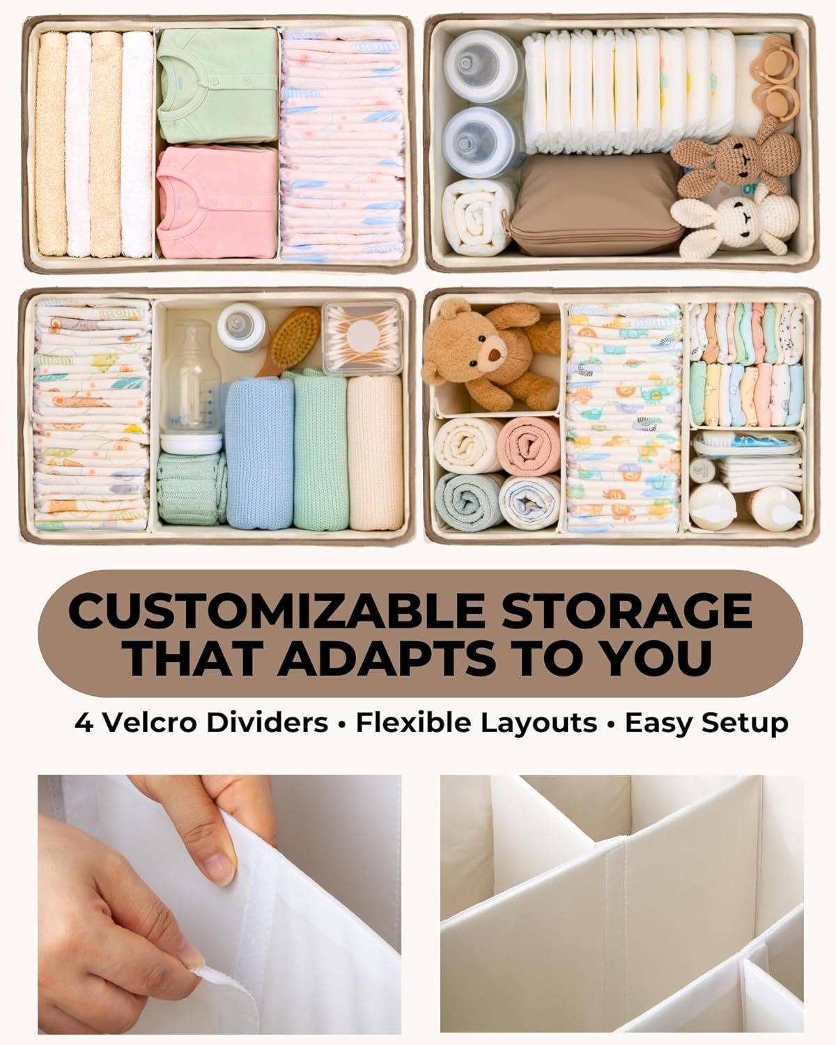 Skiennix Baby Diaper Caddy Organizer - Portable Changing Mat & Removable Dividers - Teddy Fleece Design