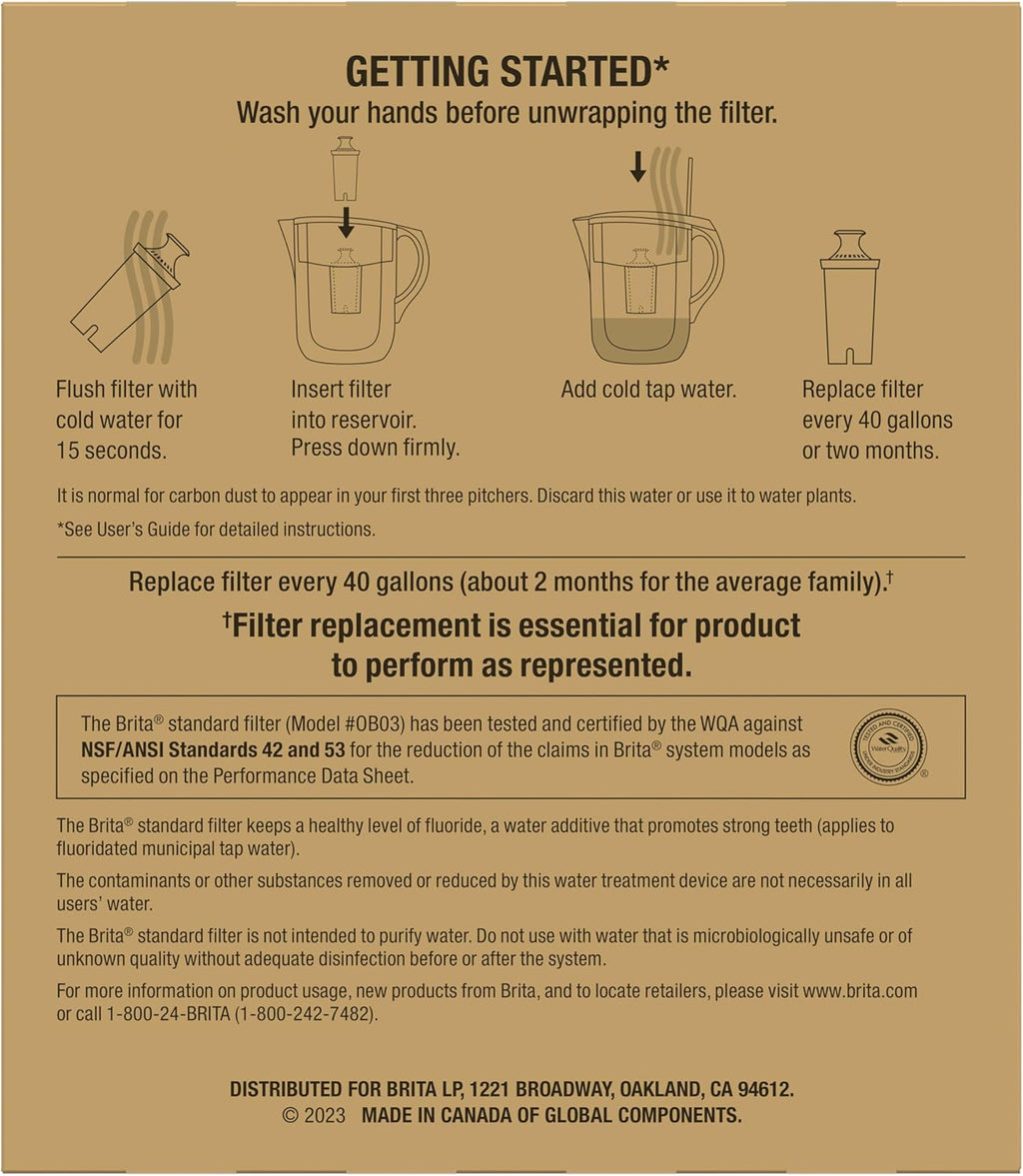 Brita Standard Water Filter | BPA-Free Pitcher Replacement | Lasts 2 Months, 40 Gallons | 2 Filters Included