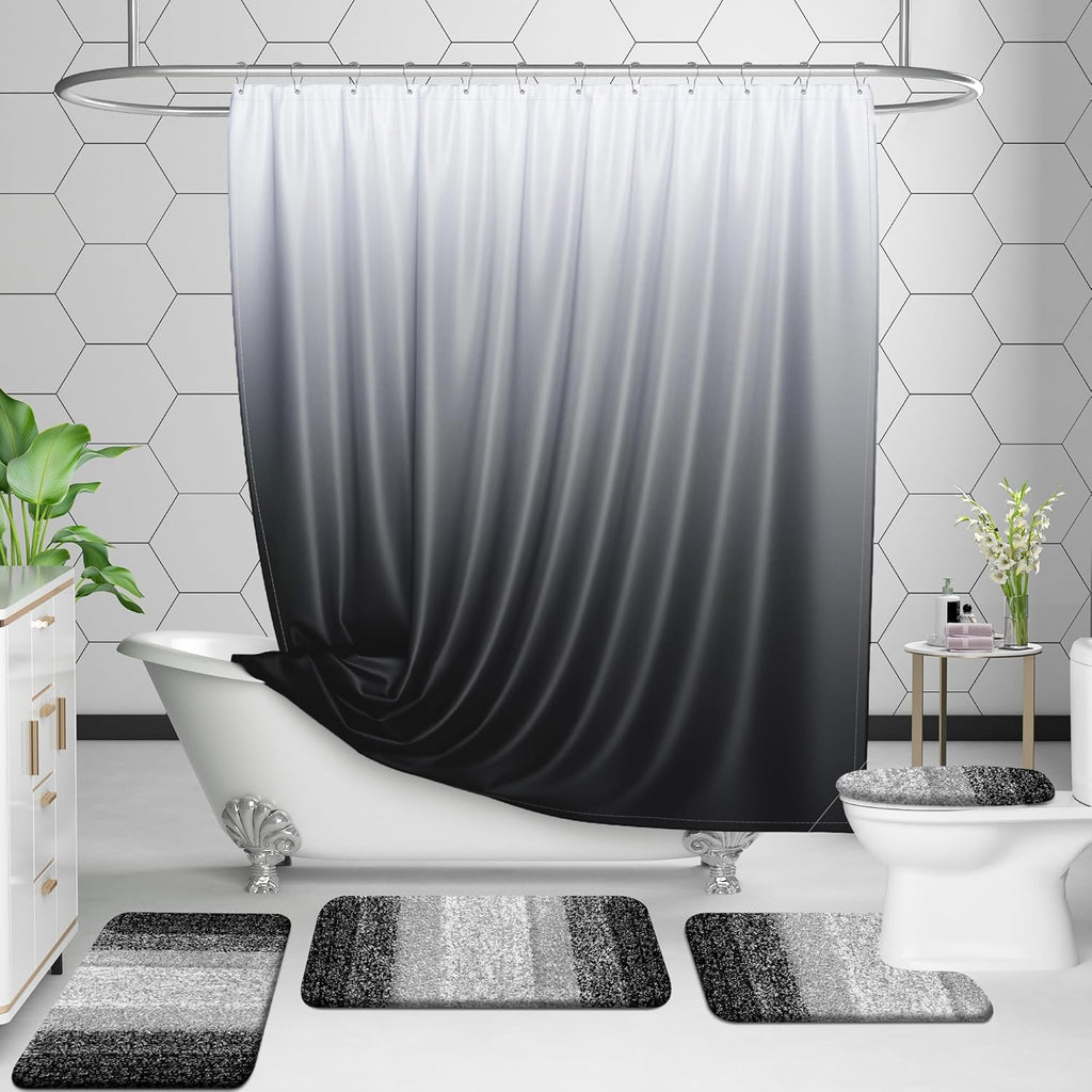 OLANLY Bathroom Rug Set - Soft Absorbent Microfiber Mats | Non-Slip & Machine Washable (30"x20" + 24"x16", Black)