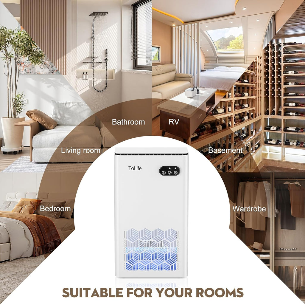 ToLife Dehumidifier - 1000 Sq.Ft. Home Dehumidifier with 95 OZ Tank & Auto Shut Off | LED Light Options