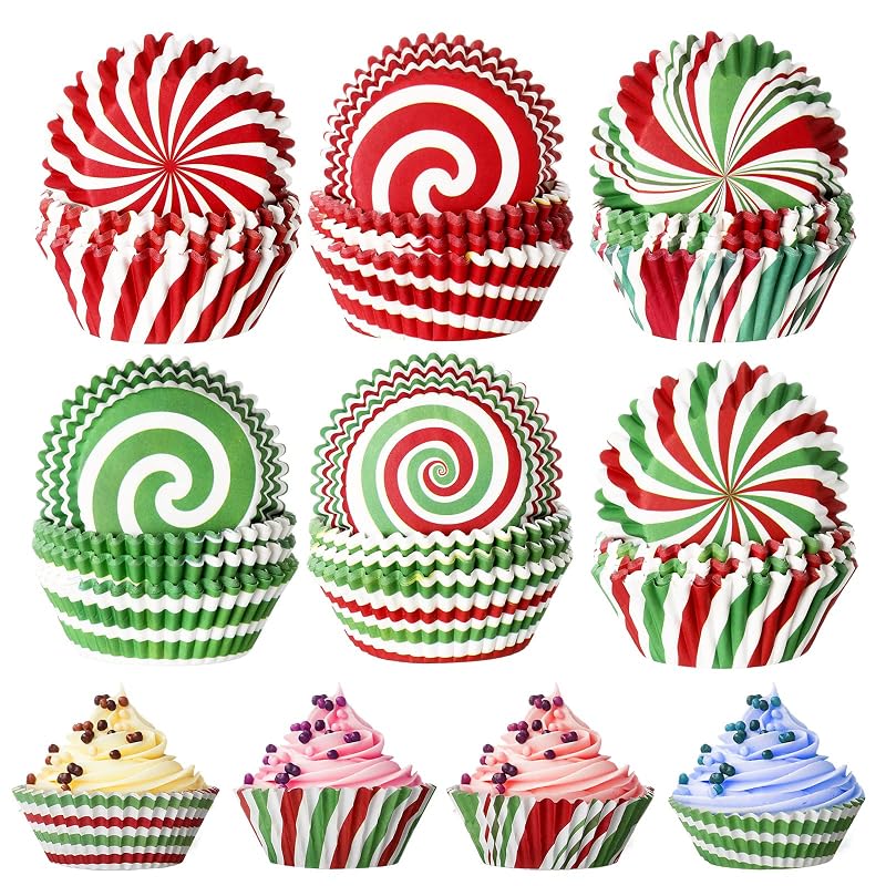 Christmas Cupcake Liners 600 Pcs - Candy Pattern Baking Cups Assorted 6 Styles