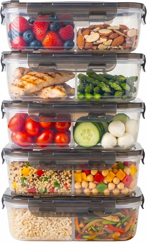 Compartmentalized Airtight Food Storage Containers by [Brand Name] - BPA-Free, Vented Lids, 5-Pack (5.5 Cups Each) for Meal Prep