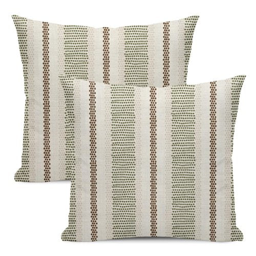 Yxuiyal Boho Pillow Covers 18x18 Set of 2 Sage Green Brown Stripes Throw Pillow Covers Outdoor Decoration Modern Abstract Decorative Pillowcase Farmhouse Linen Cushion Case Decor for Home Couch Sofa
