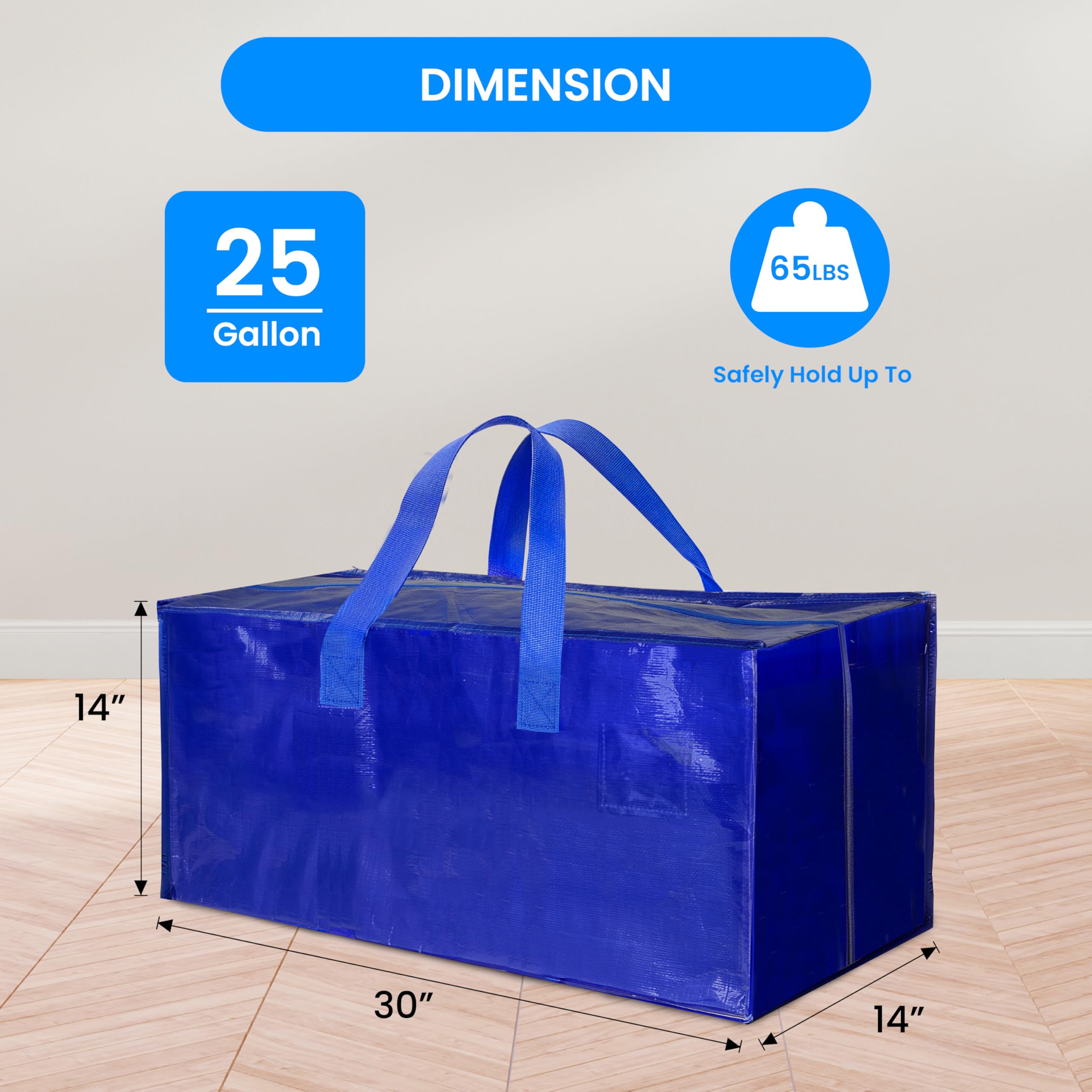 Simple Deluxe 6 Pack Extra Large Moving Bags with Backpack Straps, Strong Handles/Zippers, Heavy Duty Storage Tote For Moving Travel Camping Space Saving, Blue