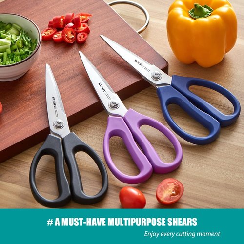 KUNIFU Kitchen Scissors - Heavy Duty All-Purpose Shears with Come Apart Design | Black
