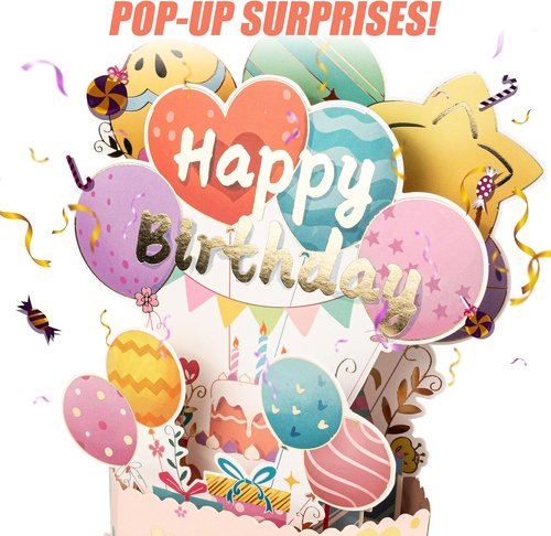 Funny Happy Birthday Pop Up Card - Unique 3D Celebration Gift Box for Family & Friends | Balloon Cake Design