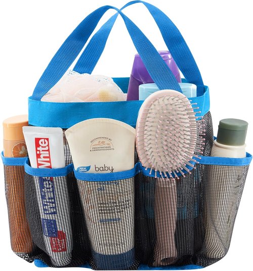 Lifewit Portable Mesh Shower Caddy - 7 Pocket Quick Dry Organizer for Dorm, Beach & Travel - Blue