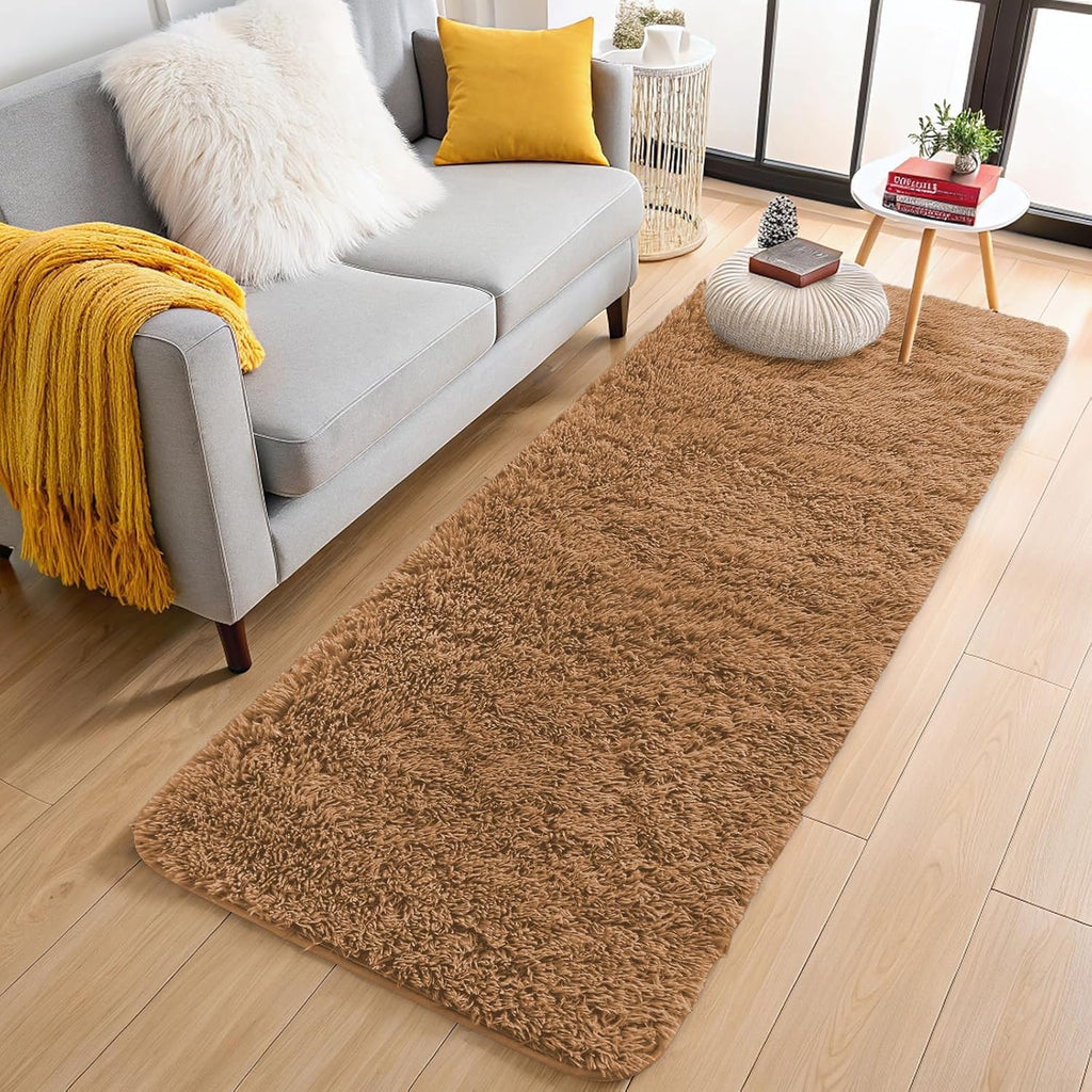 OLANLY Runner Rugs - Soft, Machine Washable Shaggy Design for Hallway & Bedroom | Khaki Color