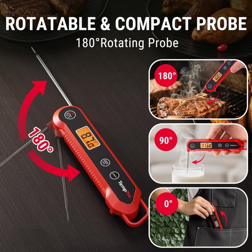 ThermoPro TempPro 1-2 Sec Instant Read Digital Meat Thermometer, ±0.9°F Accuracy, Waterproof & Backlight Food Thermometer for Cooking, Oil Fry Candy Meat Probe for Kitchen, BBQ, Oven, Grill, Smoker