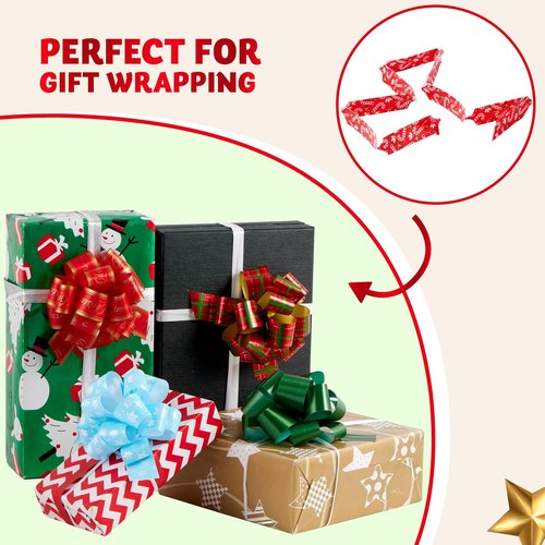 JOYIN 12 PCS Large Christmas Pull Bows - 5” Wide Gift Wrapping & Holiday Décor for Trees, Wine Bottles, & More
