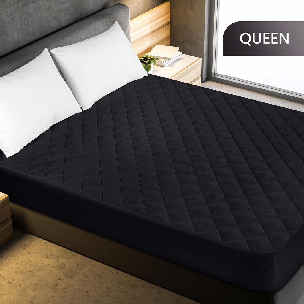 Utopia Bedding Quilted Fitted Mattress Pad - Queen Size Deep Pocket Protector | Machine Washable (Black)