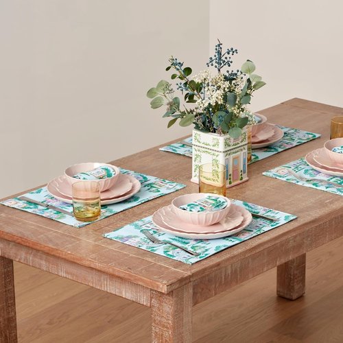 Lenox Spice Village Placemats - Set of 4 Allover Design in Blue | 13" W x 19" L