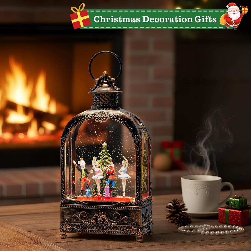 Nutcracker Christmas Snow Globe - Musical Lantern with Timer & USB/Battery Operated - 6 Hours