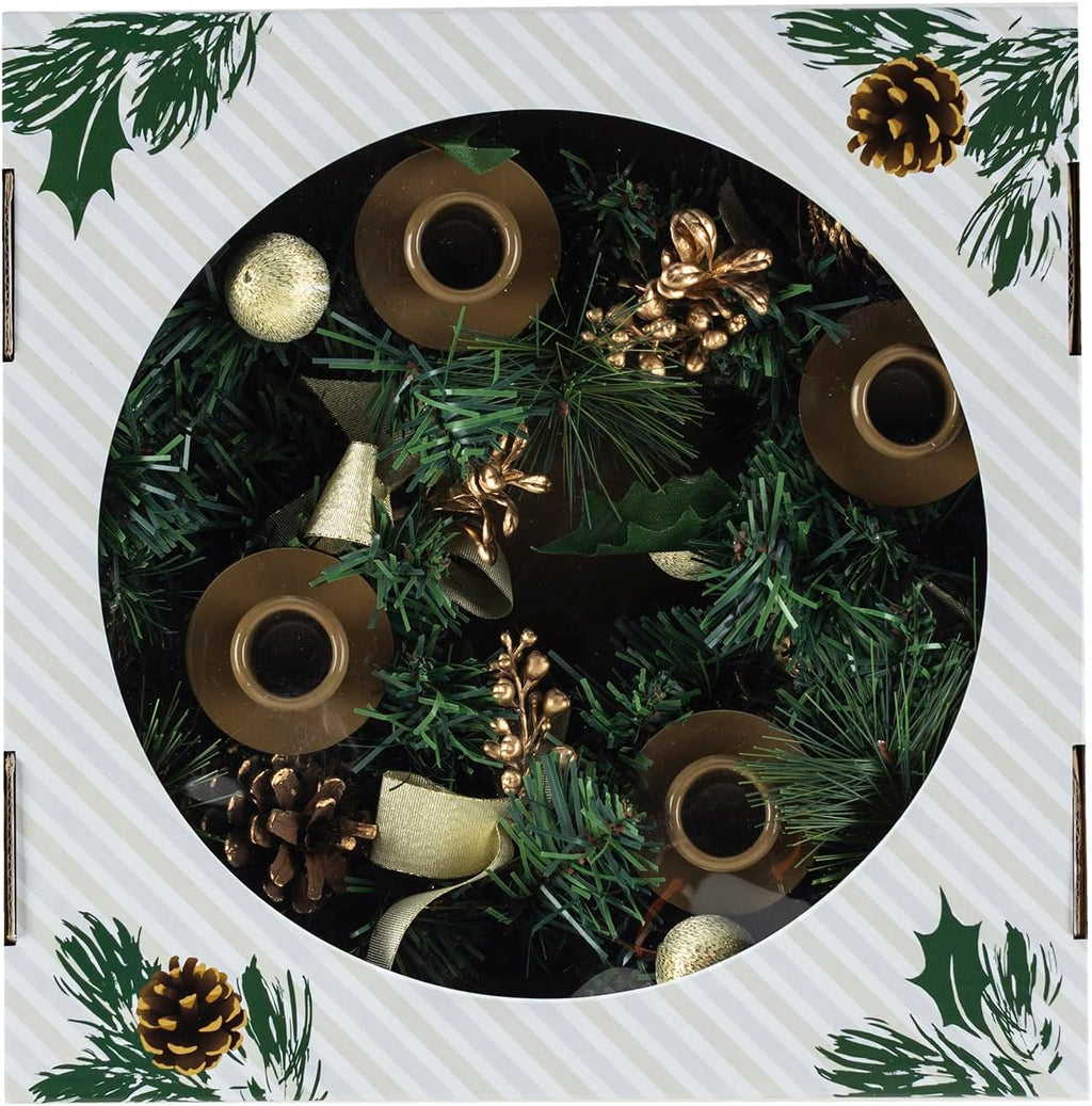 Vermont Christmas Company Traditional Advent Wreath - White Ribbons & Pine Cones - Durable Candle Holder