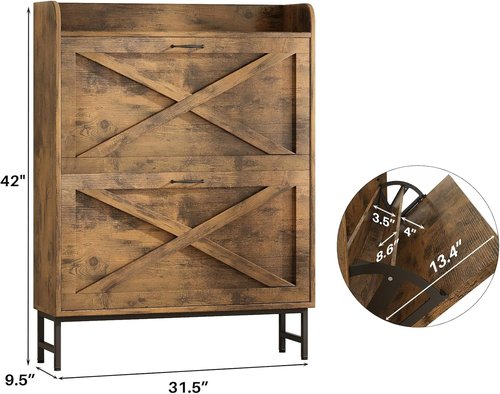 Kitstorack Shoe Storage Cabinet - Rustic Brown Freestanding Organizer with 2 Flip Drawers