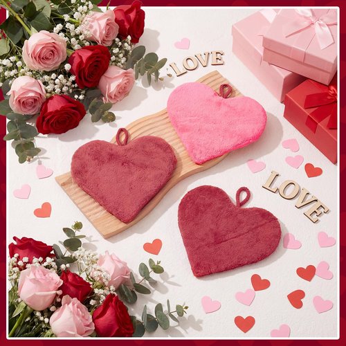 Breling 3 Pcs Valentines Heart Dish Hand Towels for Kitchen Red Pink Heart Bathroom Hand Towels Absorbent Soft Decorative Cloth for Valentine‘S Day Decor Bath Drying Cleaning