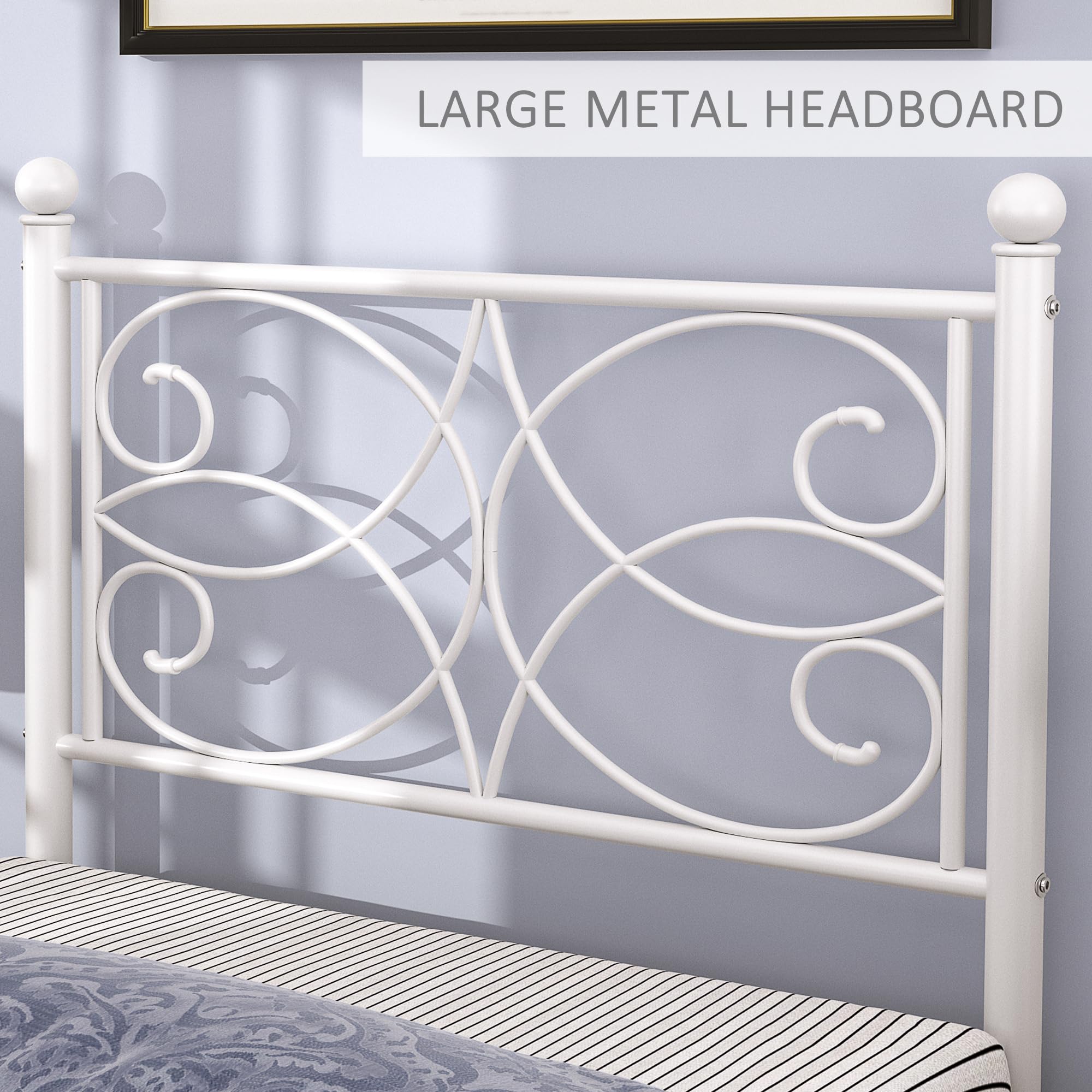 VECELO Full Size Metal Platform Bed Frame with Vintage Headboard and Footboard/Under-Bed Storage, No Box Spring Needed & Noise Free, White