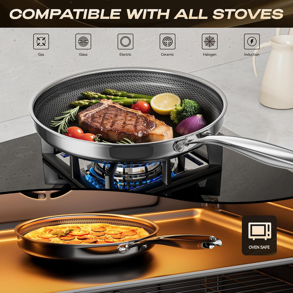 Skiennix Hybrid Nonstick 12-Inch Frying Pan - Stay-Cool Handle, Dishwasher-Safe & Oven-Safe Up to 600°F