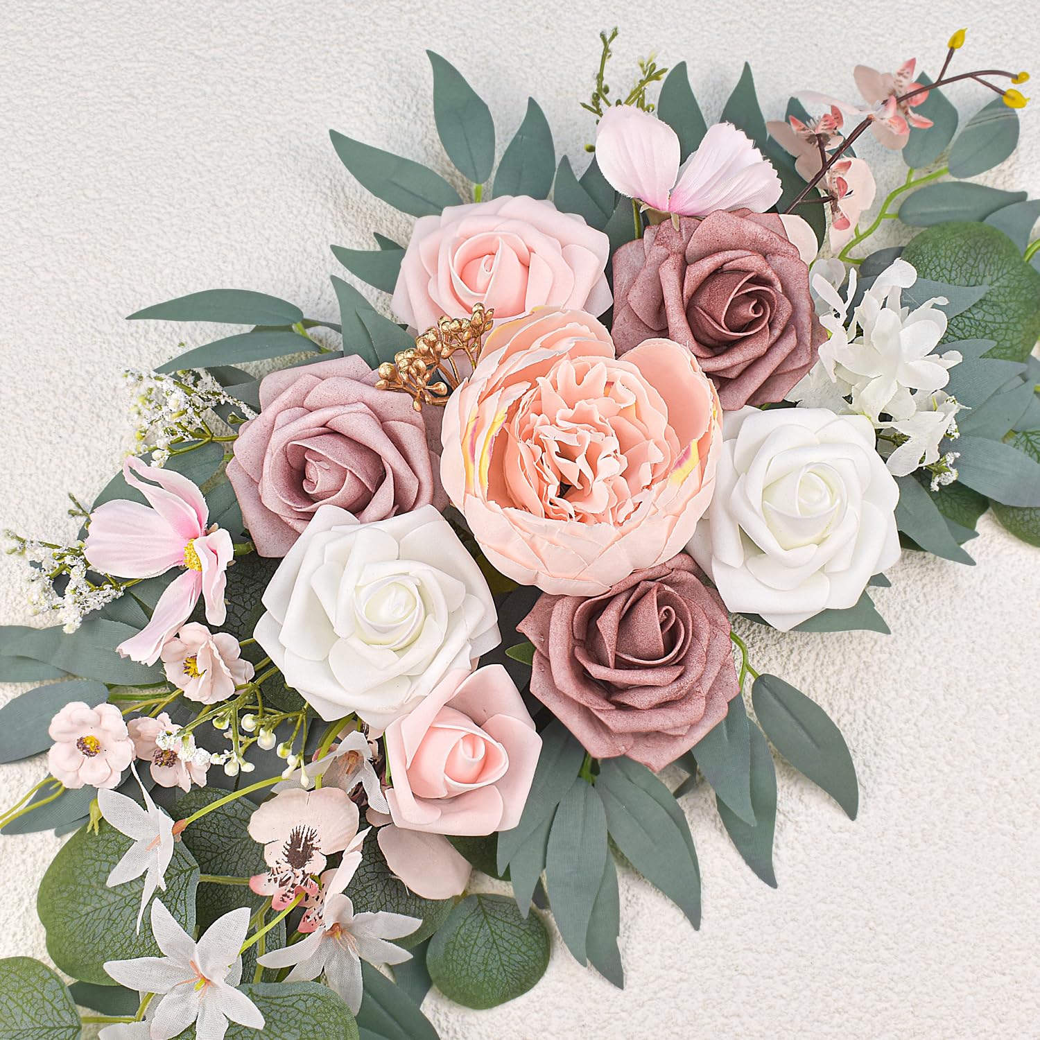 Finphoon Pink Wedding Arch Flowers Set of 2, Artificial Wedding Arch Floral Swag Arrangement for Reception Photo Backdrop Decoration, Bridal Shower, Baby Shower