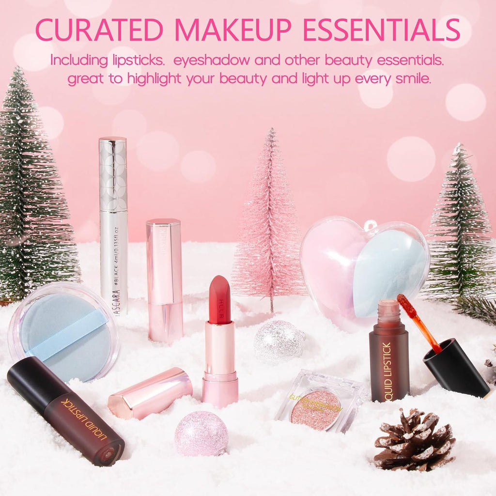 Qinline Makeup Advent Calendar 2025 | 24-Day Christmas Countdown for Women & Teens - Full Face Cosmetic Gift Set
