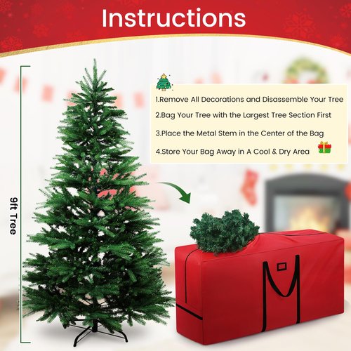 9Ft Christmas Tree Storage Bag - Heavy Duty 600D Oxford, Extra Large Capacity with Reinforced Handles & Dual Zipper for Artificial Christmas Trees, Holiday Decorations & Ornaments (Red, 65x20x30in)