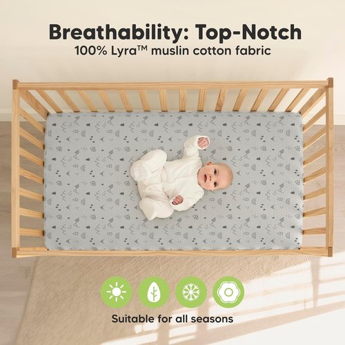 KeaBabies 2-Pack Muslin Crib Sheets - 100% Organic Cotton, Soft & Breathable, Neutral 52x28 (Woodland)