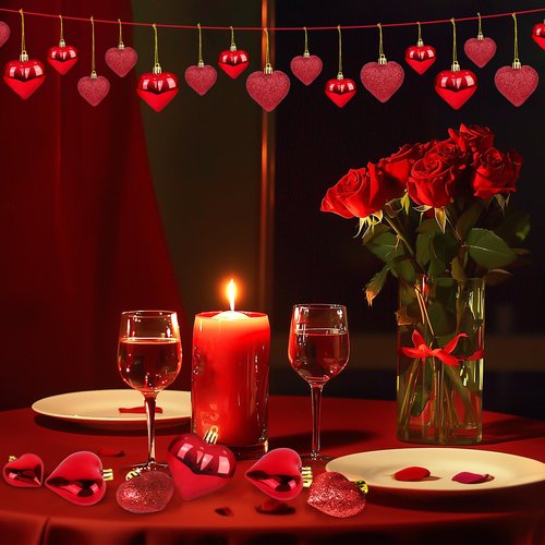 36Pcs Valentine's Day Heart Ornaments, 2 Size Heart Shaped Valentine Ornaments for Tree, Red Glitter Baubles, Anniversary Romantic Valentine's Day Tree Hanging Decorations