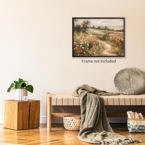 Haitunone Wildflower Wall Art - Retro Botanical Canvas Print for Farmhouse Decor | 12x16 Inch Unframed