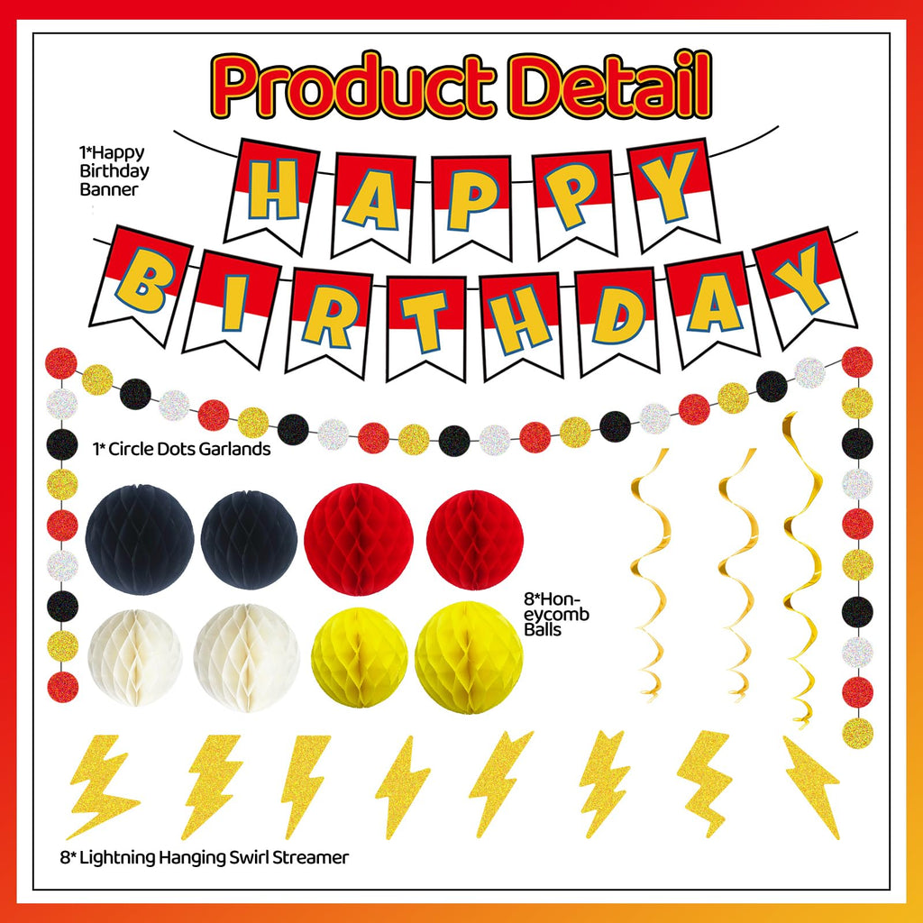 Cartoon Animation Birthday Party Decorations, Party Supplies Birthday Banner, Honeycomb Balls, Gold Theme Hanging Swirls, Circle Dots Garland, for Boys and Girls